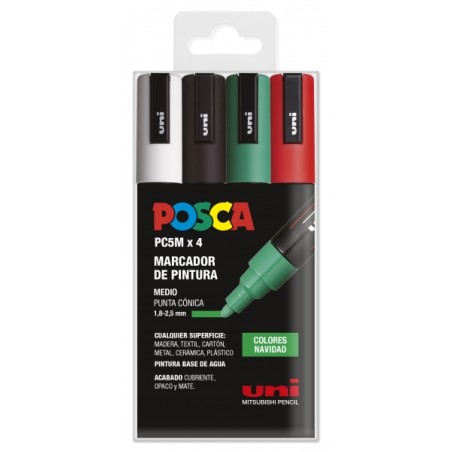 ✅ Posca PC-5M Étui de 4 marqueurs peinture - Pointe ogive 1,8-2,5 mm - Encre à base d'eau - Résistant à la l en stock