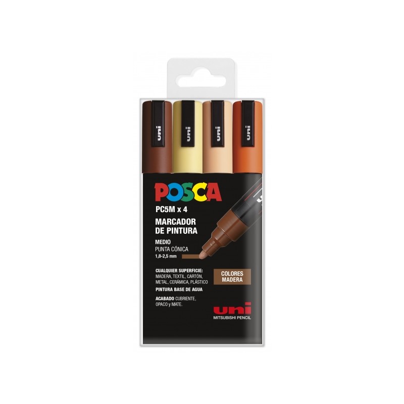 Posca PC-5M Étui de 4 marqueurs peinture - Pointe ogive 1,8-2,5 mm - Encre à base d'eau - Résistant à la lumière - Non