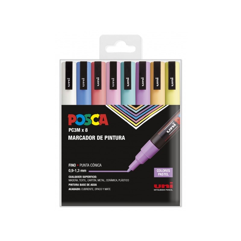 Marqueur peinture Posca PC-3M/8C - Pointe conique 0,9-1,3 mm - Encre à base d'eau - Non permanent - Résistant à la lumière