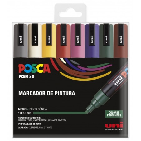 ✅ Posca PC-5M Étui de 8 marqueurs peinture - Pointe ogive 1,8-2,5 mm - Encre à base d'eau - Résistant à la l en stock