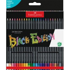 ✅ Faber-Castell Black Edition Pack de 24 Crayons de Couleur - Mine Super Douce - Bois Noir - Idéal pour Dessine en stock
