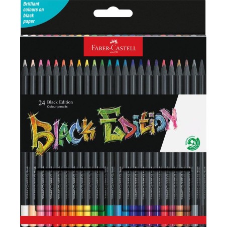 ✅ Faber-Castell Black Edition Pack de 24 Crayons de Couleur - Mine Super Douce - Bois Noir - Idéal pour Dessine en stock
