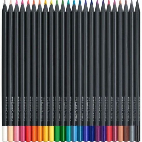 Faber-Castell Black Edition Pack de 24 Crayons de Couleur - Mine Super Douce - Bois Noir - Idéal pour Dessiner sur Papier