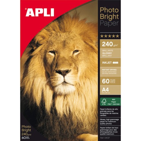 ✅ Apli Photobright Papier Photo A4 240g 60 Feuilles couleur Blanc en stock