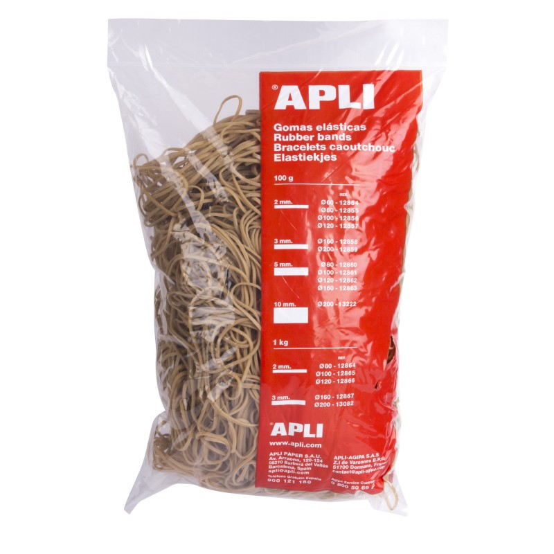 Bandes Élastiques Apli Ø 80 x 2mm - Contenu 1kg - Grande Élasticité et Excellente Résistance - 70% Caoutchouc Naturel