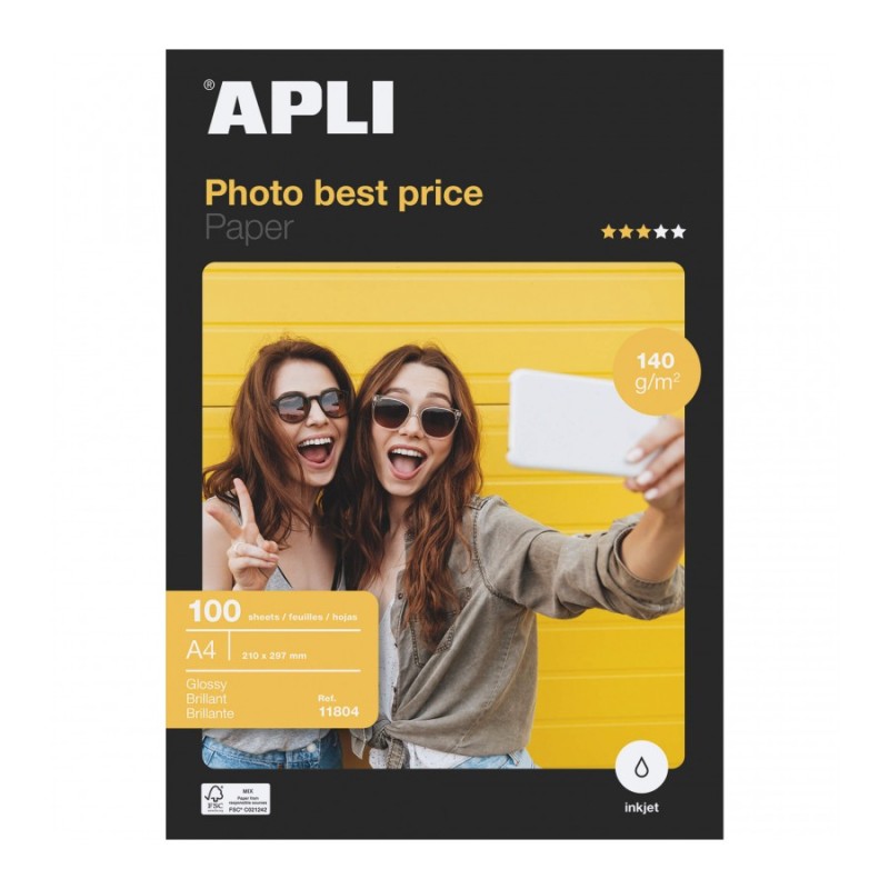 Apli Papier Photographique Bestprice A4 140gr - Finition Brillante - 100 Feuilles Apli Papier Photographique Bestprice A4 140gr - Finition Brillante - 100 Feuilles