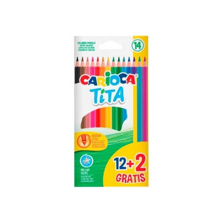 ✅ Carioca Tita Pack de 12 + 2 Crayons de Couleur - Mines Résistantes - Couleurs Assorties couleur Surtido en stock