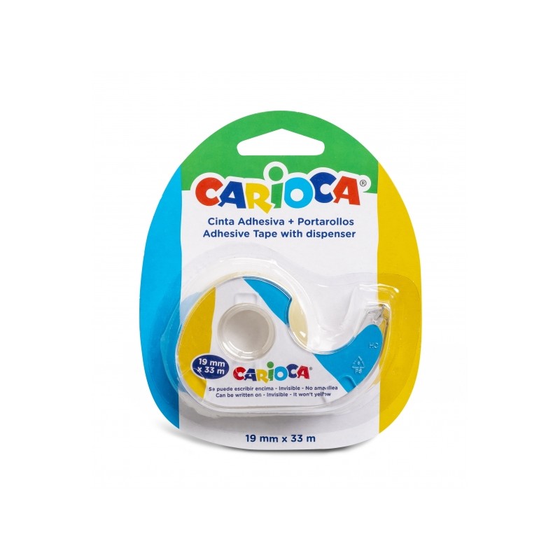 Carioca Blister 1 Porte-Rouleau + Ruban Adhésif Transparent - Ne jaunit pas avec le temps - Idéal pour Papier et Carton