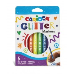 ✅ Carioca Glitter Boite de 6 Feutres - Pointe Ø 1mm - Encre Liquide à Base d'Eau - Pointe Haute Qualité - Eff en stock