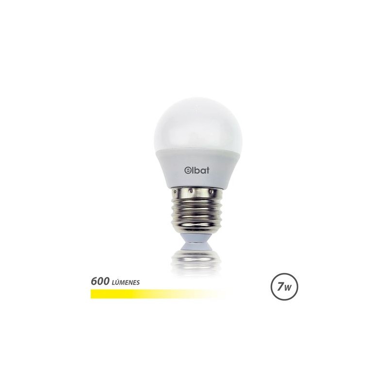 Ampoule LED Elbat - Puissance : 7W - Lumens : 600 - Type de lumière : Lumière chaude 3000K - Culot : E27 - Angle : 220º