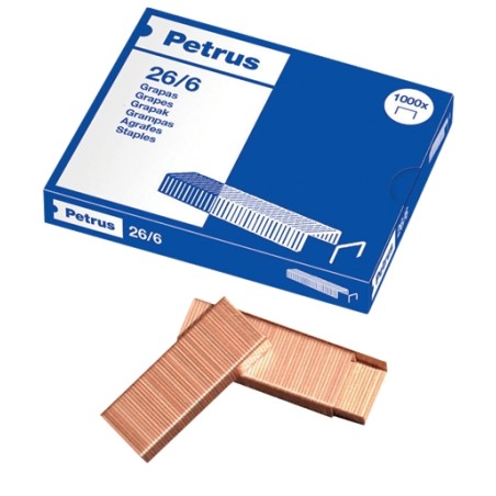 ✅ Petrus Boite de 1000 Agrafes Cuivre 26/6 - Jusqu'à 30 Feuilles - Broche 6mm couleur Cobre en stock