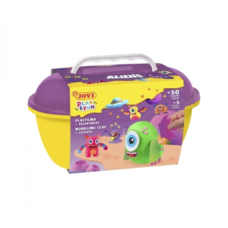 ✅ Coffre Aliens Play & Fun de Jovi avec 24 barres de pâte à modeler de 15 g + modeleurs + découpes - Sans glu en stock