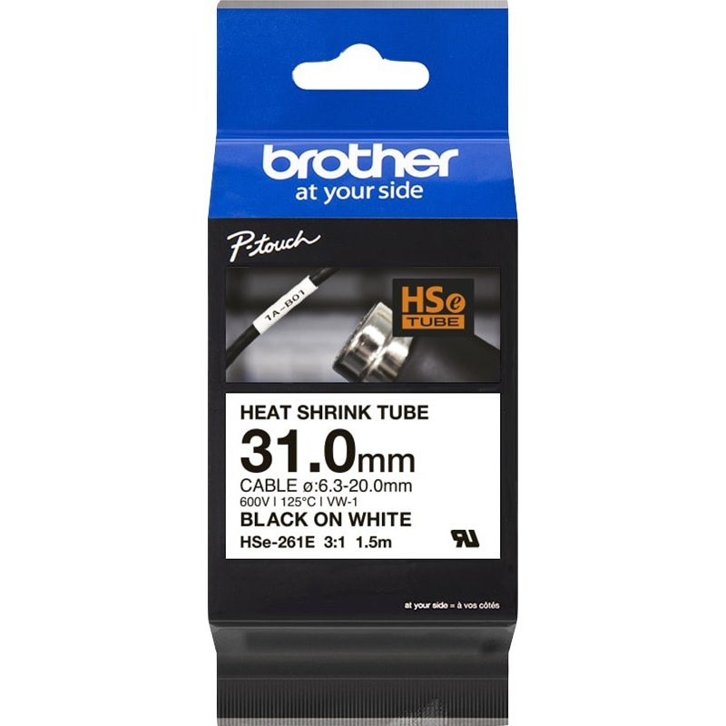 Brother Gaine thermo-rétractable HSE-261E - Noir sur blanc Brother Gaine thermo-rétractable HSE-261E - Noir sur blanc