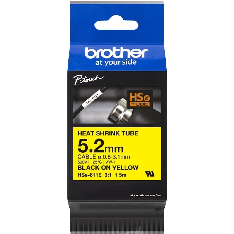 Brother Gaine thermo-rétractable HSE-611E - Noir sur jaune Brother Gaine thermo-rétractable HSE-611E - Noir sur jaune