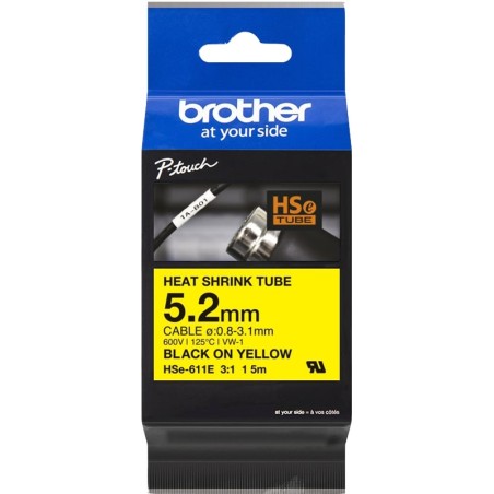 ✅ Brother Gaine thermo-rétractable HSE-611E - Noir sur jaune couleur Noir/jaune en stock