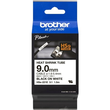 ✅ Brother Gaine thermo-rétractable HSE-221E - Noir sur blanc couleur Noir/blanc en stock