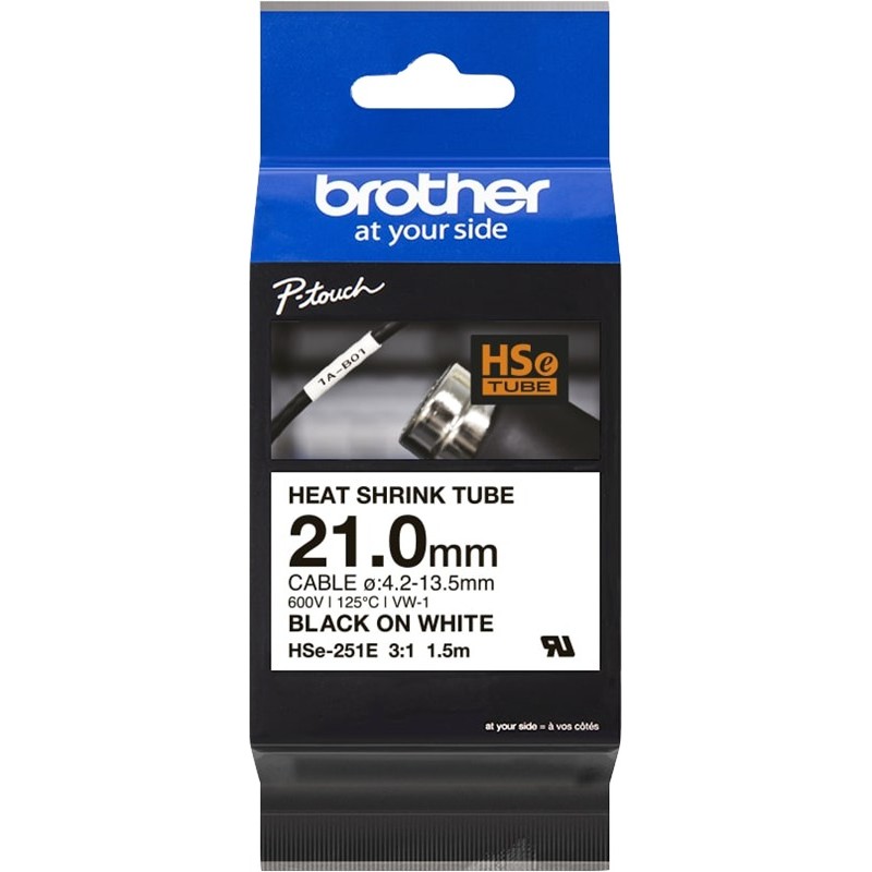 Brother Gaine thermo-rétractable HSE-251E - Noir sur blanc Brother Gaine thermo-rétractable HSE-251E - Noir sur blanc