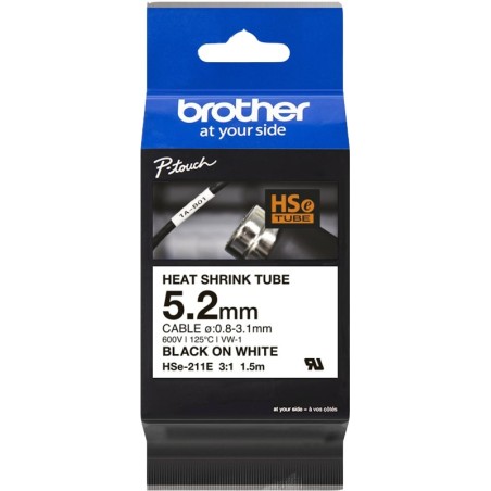 ✅ Brother Gaine thermo-rétractable HSE-211E - Noir sur blanc couleur Noir/blanc en stock