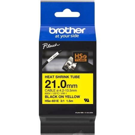 ✅ Brother Gaine thermo-rétractable HSE-651E - Noir sur jaune couleur Noir/jaune en stock