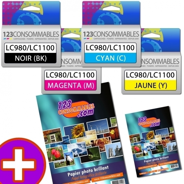 Pack Essentiel LC980, (4 cartouches + Papier photo)