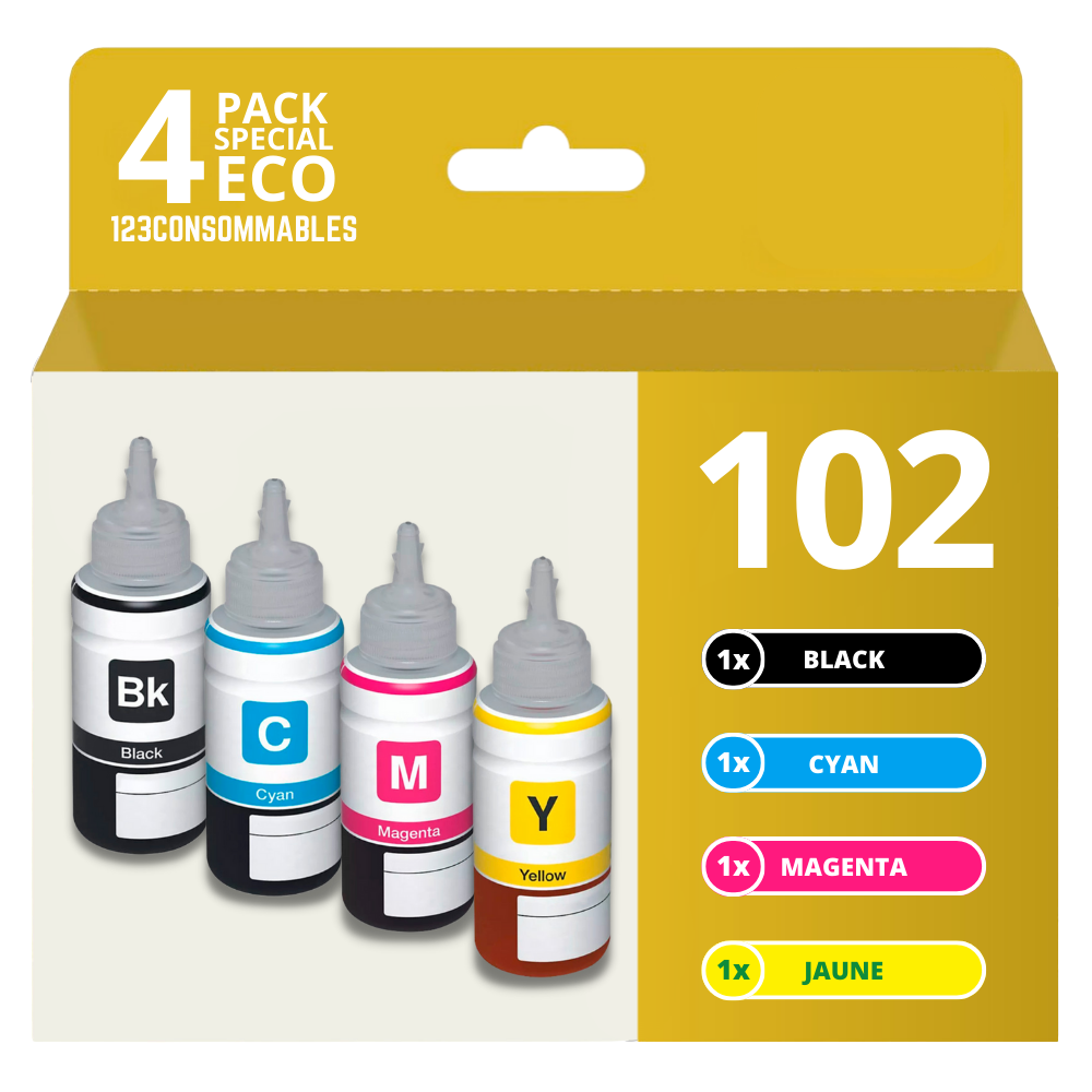 Pack compatible avec EPSON 102 4 bouteilles d'encre