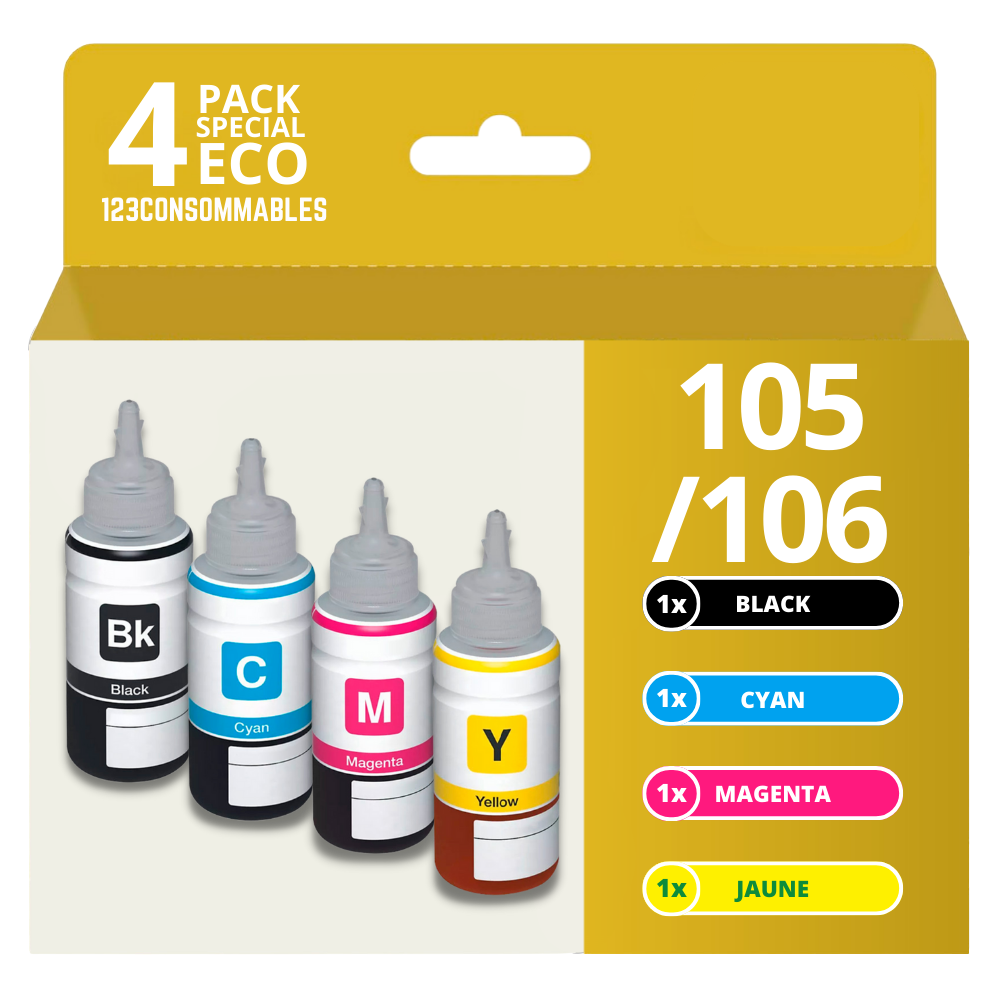 Pack compatible avec EPSON 105/106 4 bouteilles d'encre