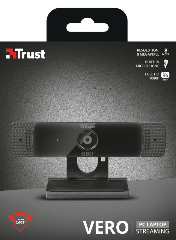 Trust Gaming GXT 1160 Vero Streaming Webcam Full HD1080p 8MP USB - Microphone intégré - Angle de champ de vision de 55º