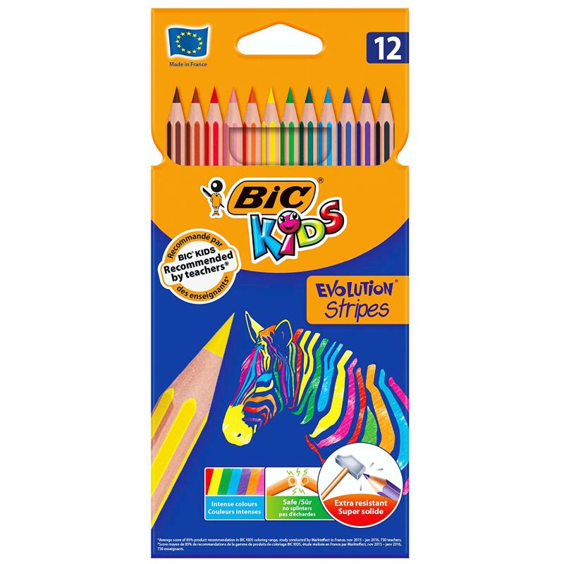✓ Bic Kids Evolution Stripes 12 Crayons Assortis couleur Plusieurs couleurs  en stock - 123CONSOMMABLES