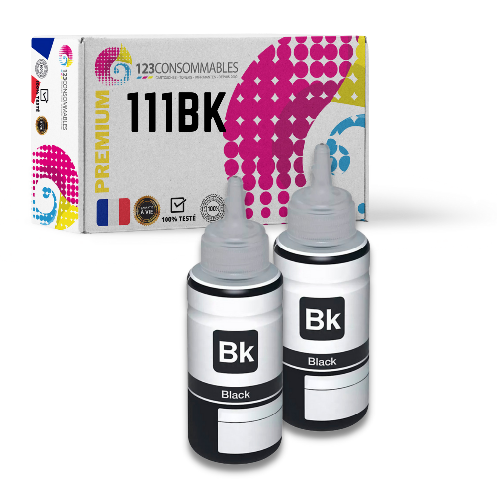 Pack compatible avec EPSON 111, 2 bouteilles encre noir pigmentée