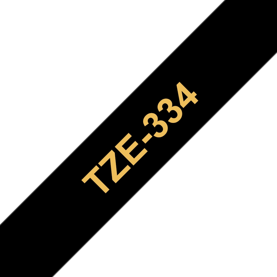 Pack de 5 Rubans adhésifs compatible avec Brother TZe334- Texte doré sur fond noir - Largeur 12 mm x 8 mètres