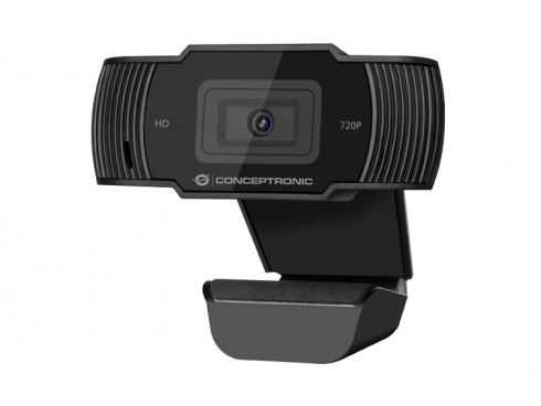 Conceptronic Webcam HD 720p USB 2.0 - Microphone intégré - Mise au point fixe - Couvercle de confidentialité - Angle de vision de 68º