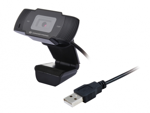 Conceptronic Webcam HD 720p USB 2.0 - Microphone intégré - Mise au point fixe - Couvercle de confidentialité - Angle de vision de 68º