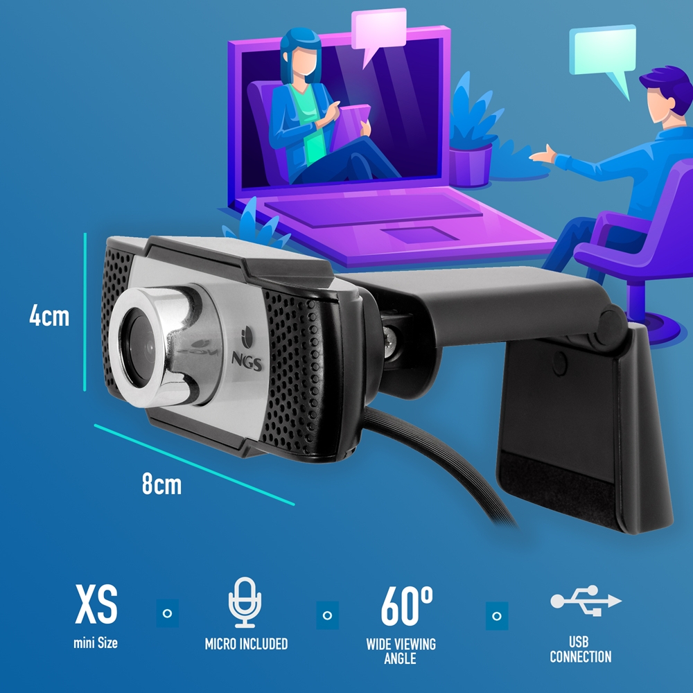Webcam NGS XpressCam 720 HD 720p - Microphone intégré - USB - Angle de vision 60º