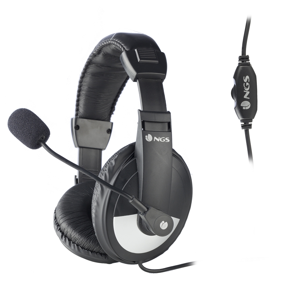 Casque NGS MSX9 Pro avec microphone - Microphone flexible - Bandeau réglable - Oreillettes rembourrées - Contrôle du volume - Câble de 2,20 m - Couleur noir/gris