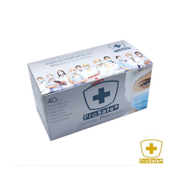 Pack 40 Masques Chirurgicaux Jetables ProSafe Type IIR - BFE> 99.91% - Certificat CE