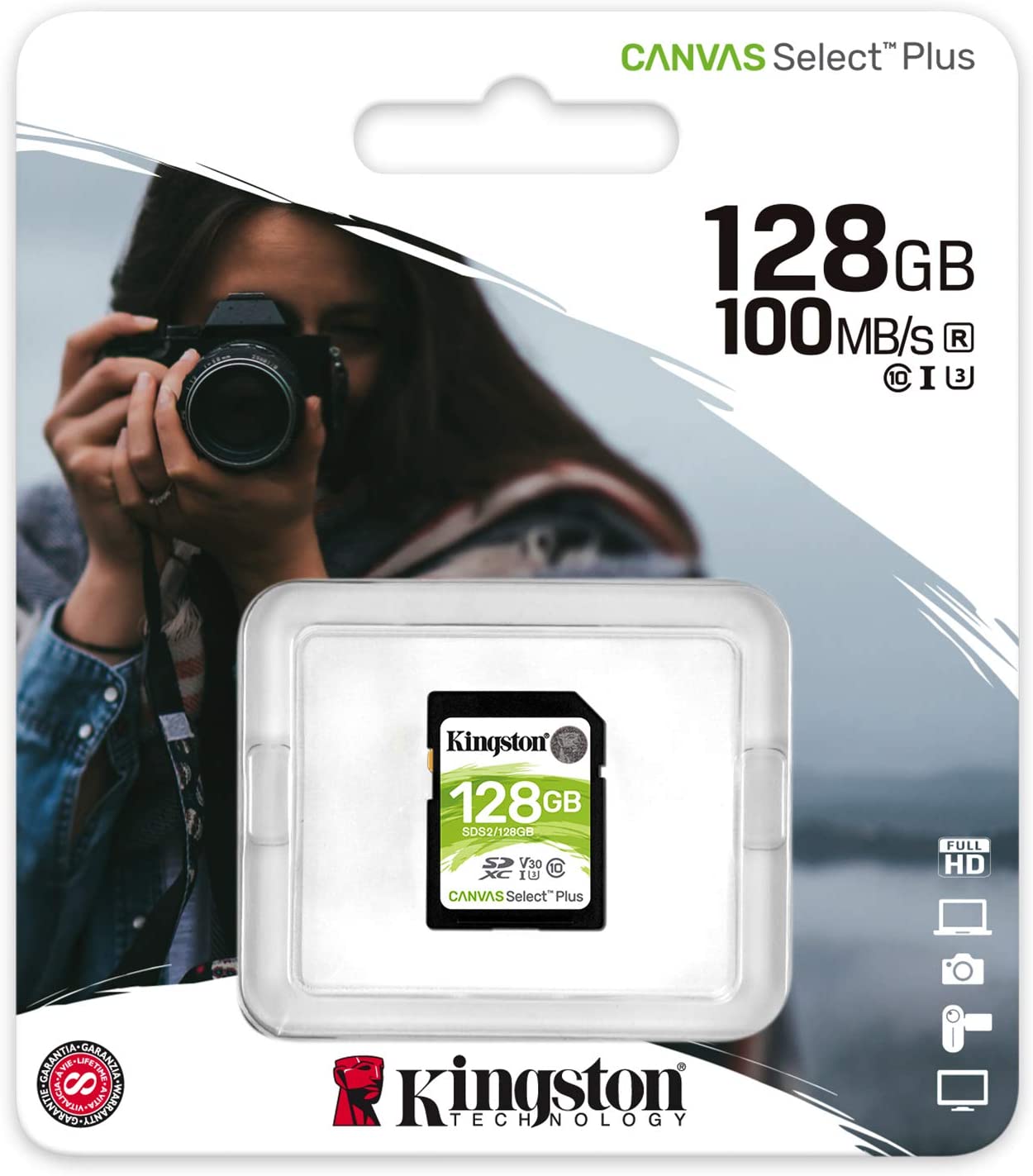 Carte Kingston SDXC 128 Go UHS-I Classe 10 100 Mo/s Canvas Select Plus