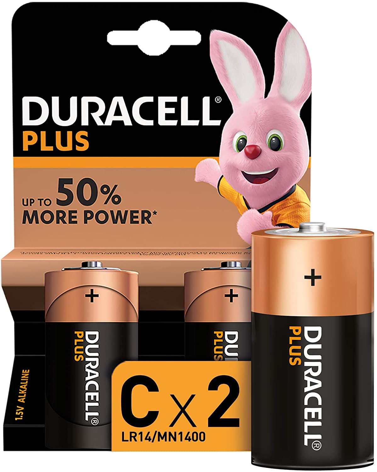 ✓ Piles alcalines Duracell C Plus LR14 1.5V - 2 Unités en stock