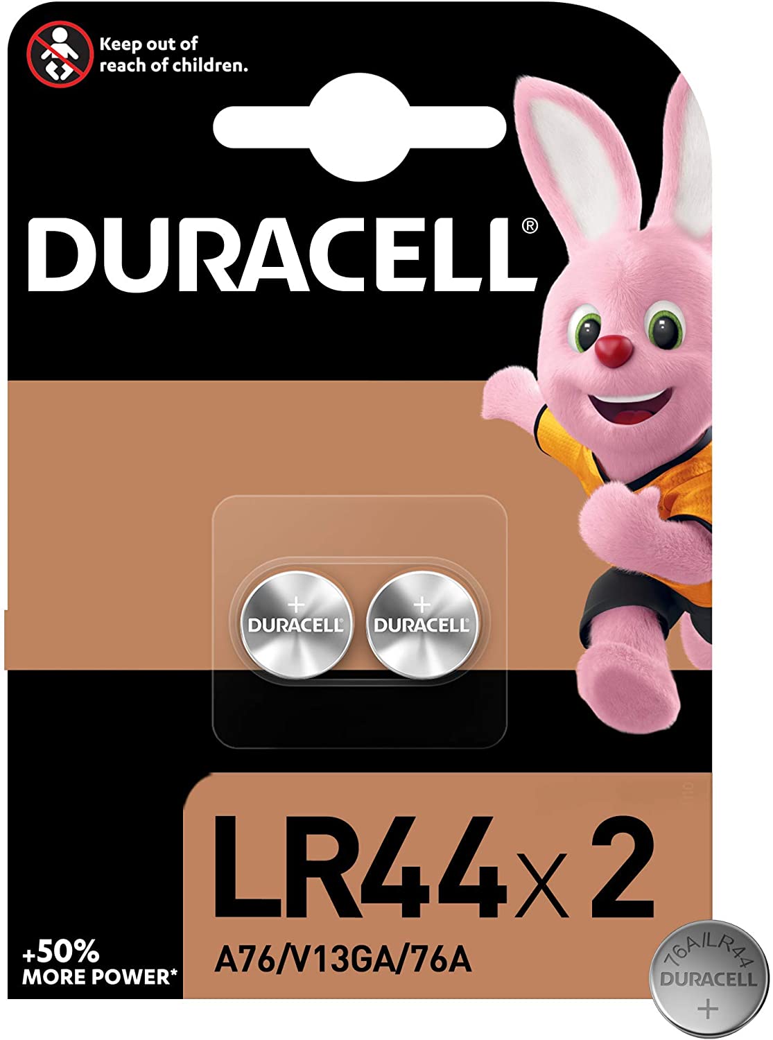 Piles bouton alcalines Duracell LR44 76A / A76 / V13GA 1.5V - 2 unités