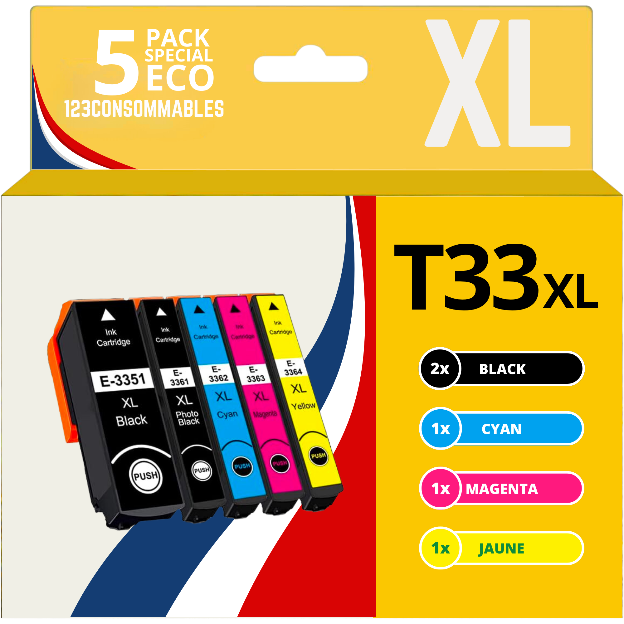 Pack compatible EPSON T33XL, 5 cartouches