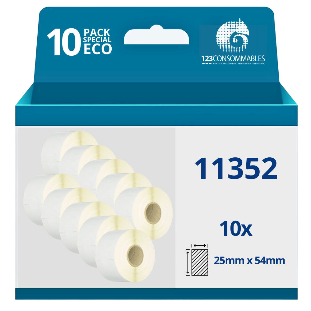 Pack de 10 Rouleaux étiquettes compatibles DYMO 11352 grandes étiquettes de retour, 25mm x 54mm