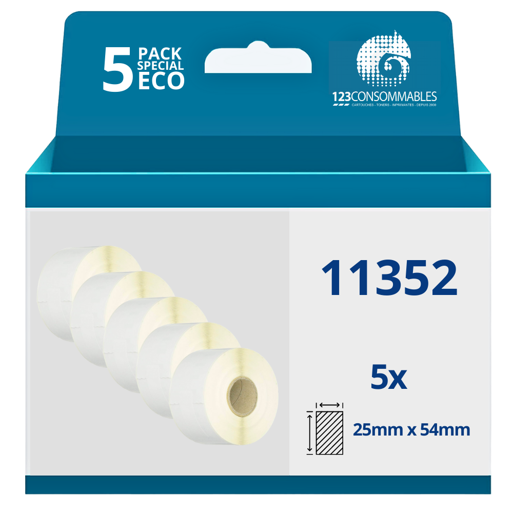 Pack de 5 Rouleaux étiquettes compatibles DYMO 11352 grandes étiquettes de retour, 25mm x 54mm