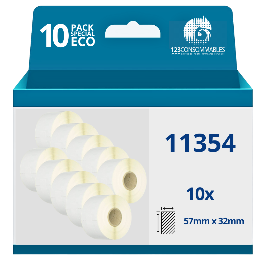 Pack de 10 rouleaux étiquettes compatibles DYMO LABELWRITER 11354, 57 x 32 mm