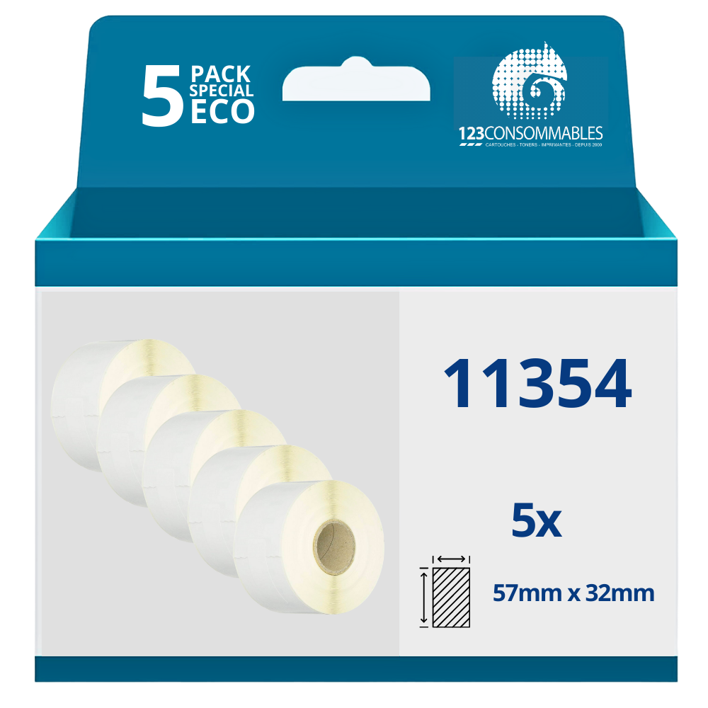 Pack de 5 rouleaux étiquettes compatibles DYMO LABELWRITER 11354, 57 x 32 mm