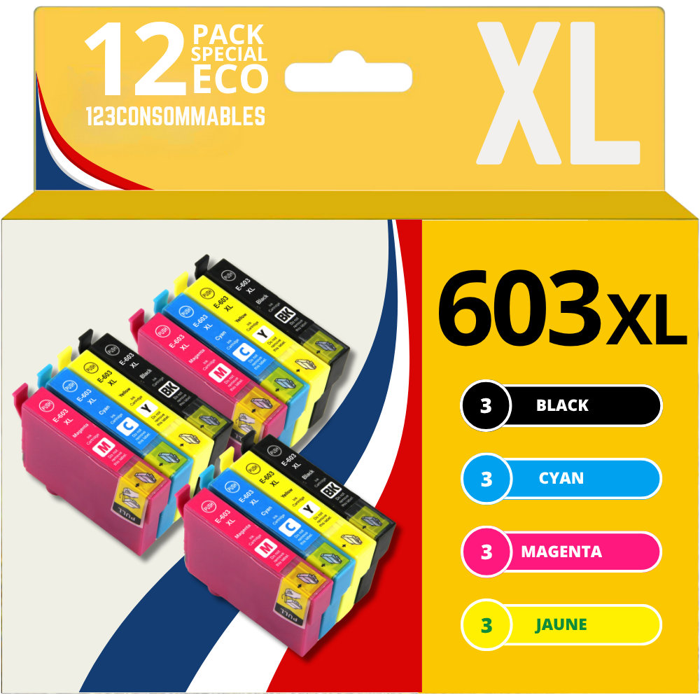 Pack 12 cartouches compatible EPSON 603 XL