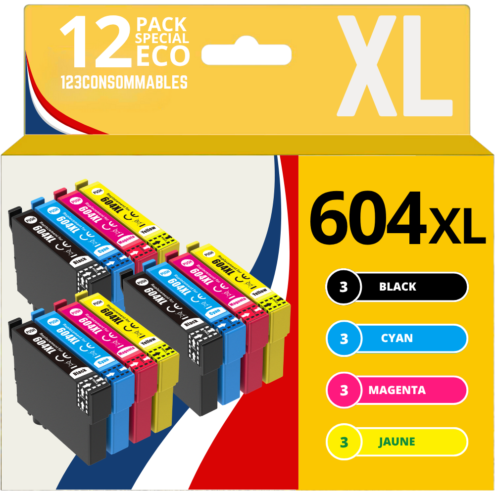 Pack compatible avec EPSON 604 XL, 12 cartouches