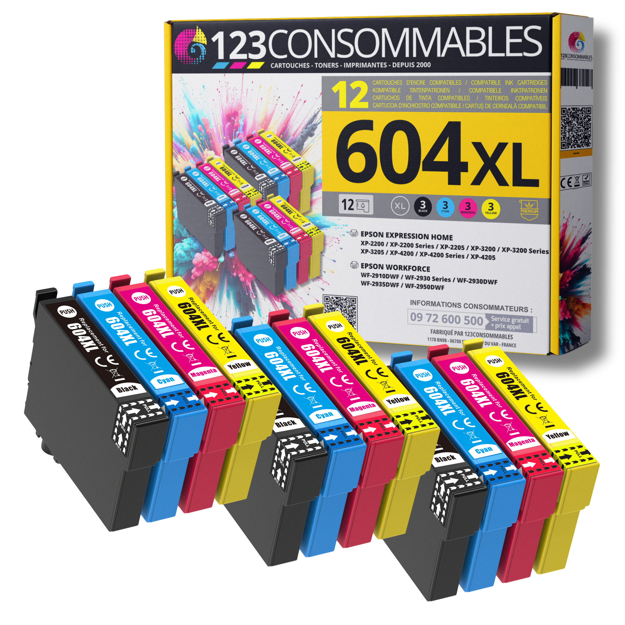 Pack compatible avec EPSON 604XL, 12 cartouches