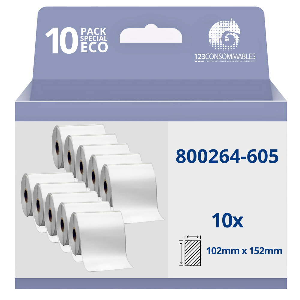Pack de 10 Rouleaux étiquette compatible Zebra 800264-605, thermo, 2000D, 102mm x 152mm