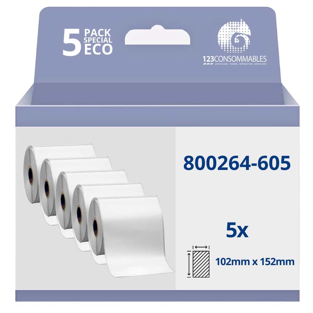 Pack de 5 Rouleaux étiquette compatible Zebra 800264-605, thermo, 2000D, 102mm x 152mm