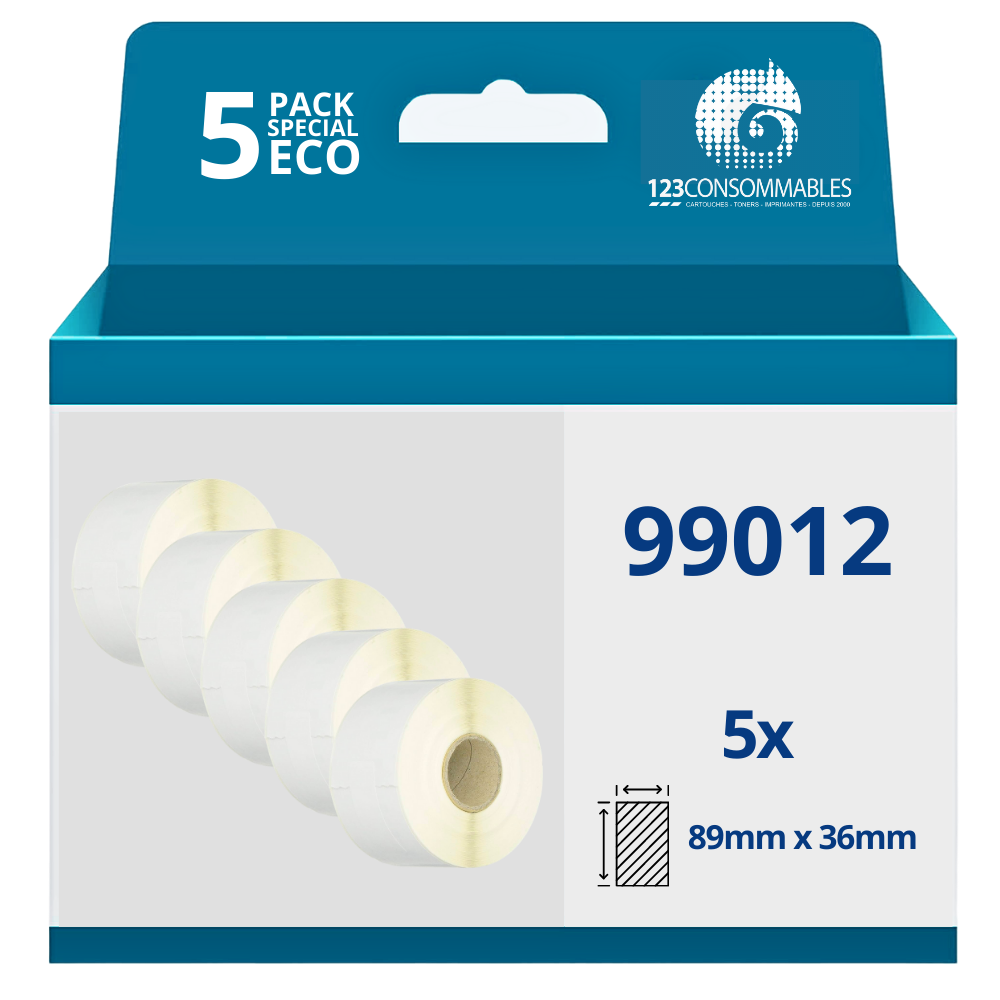 Pack de 5 rouleaux étiquettes compatibles DYMO LABELWRITER 99012 - 89 x 36 mm