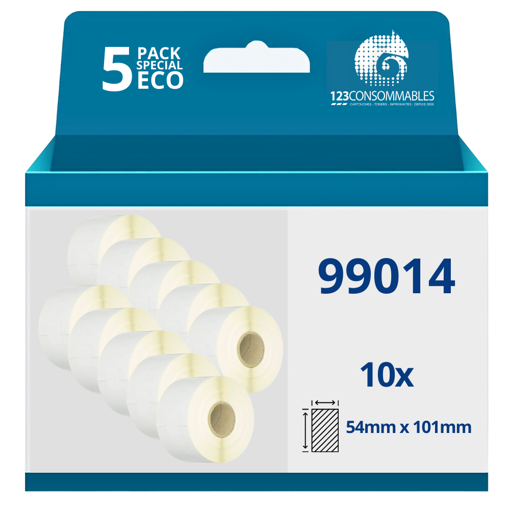 Pack de 10 rouleaux Etiquettes compatibles DYMO LABELWRITER 99014 - 101 x 54 mm